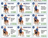 Chair Exercises for Senior Men Printable PDF, Full Body Seated Exercise Chart, Gentle Home Fitness Routine for Older Men & Adults