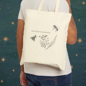 Bee Kind - Inspirational Canvas Tote Bag, Eco-Friendly Shopping Bag, Kindness Gift, Reusable Grocery Bag, Nature Lover's Tote