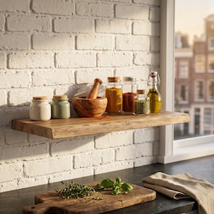 Rustieke zwevende plank Live Edge, handgemaakte houten plank