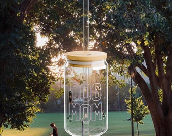 Copo para café gelado Dog Mom - 16oz com tampa e canudo, presente para mães de cachorros, presente de Dia das Mães para amantes de animais de estimação