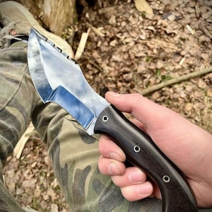 12c27 steel hand-forged 11” Hunting Tracker knife with wenge wood handle, Full tang carbon steel blade, Gift for husband, Gift for boyfriend