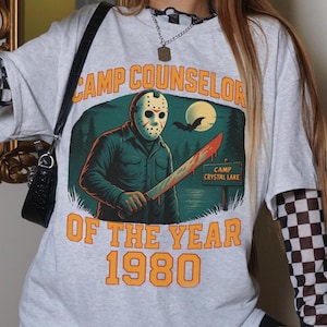 Camp Counselor of the Year Shirt, Jason Horror Tee, 80s Slasher Movie T-Shirt, Camp Crystal Lake Graphic, Halloween Camp Shirt, Spooky Tee