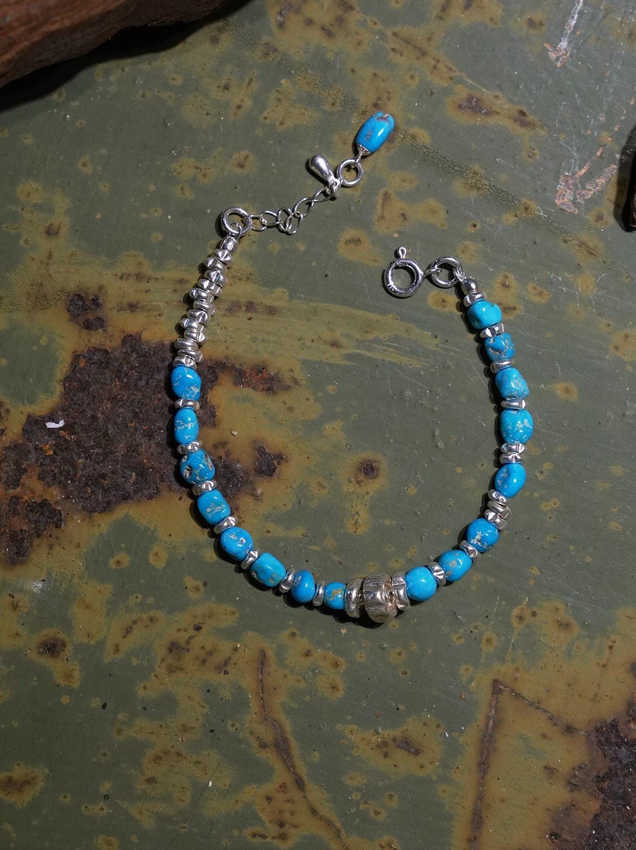 Natural Turquoise Bead Bracelet,Adjustable Gemstone Bracelet,Dainty Blue Stone Aaccessory,Minimalist Jewelry Gift for Her