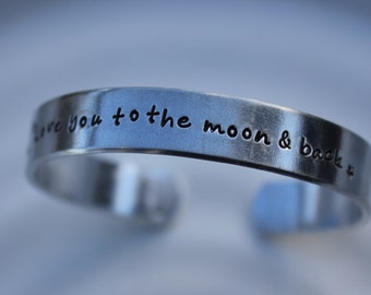 Love You to the Moon and Back Aluminum Cuff Bracelet