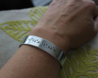 Geographical Coordinates Aluminum Cuff Bracelet