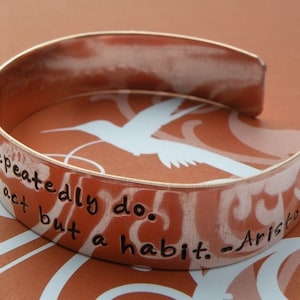 Excellence Aristotle Quote Copper Cuff Bracelet