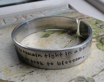 Two Line Aluminum Inspirational Quote Cuff Bracelet