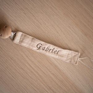 Personalized cotton gauze pacifier clip, birth gift, baby