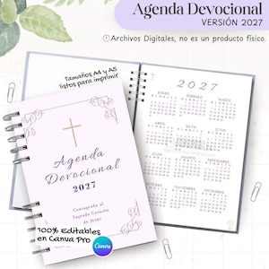 Agenda Semanal 2027 Devocional en Español, Planificador Imprimible Cristiano, PDF A4 A5 + Canva