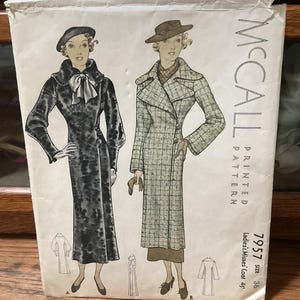 1930s Coat Pattern / McCall 7597 / Size 36
