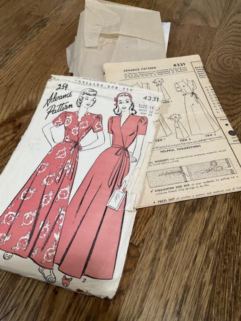1940s Hostess Gown Pattern Robe Advance 4331 Size 14 Etsy