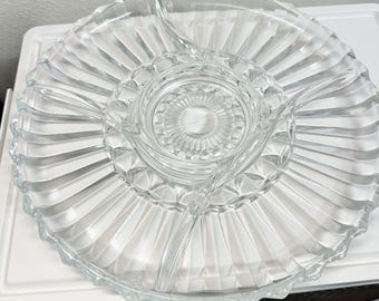Vintage helder geperst glazen serveerschaal met serveerschaal 5 secties 12"