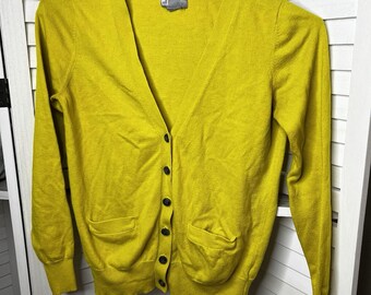 Vintage Y2K JCP Damen Strickjacke Cardigan Button Up Gelb 5% Kaschmir Mischung Pullover Sz M