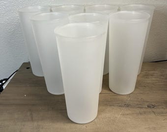 Vintage Tupperware Frosted Tall Tumblers Set of 8 Translucent White 16 oz EUC!