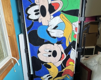 Vtg Mickey Unlimited Disney Beach Towel Mickey Donald Goofy Pluto 100%Cotton 90s