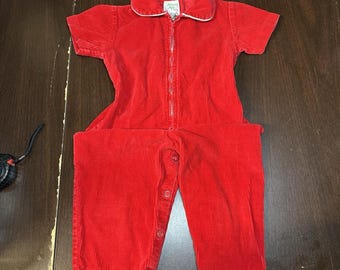 Vintage Neat N Nifty Rot Cord Strampler One Piece Zip Front Baby 18 Monate
