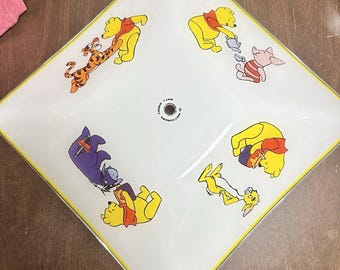 Vtg 80s Disney Winnie Pooh Frosted Glass Ceiling Light Shade 13.5" Retro Nursery