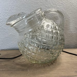 Vintage Clear Pressed Glass Tilted Pitcher Diamond Quilt Pineapple Style Jug