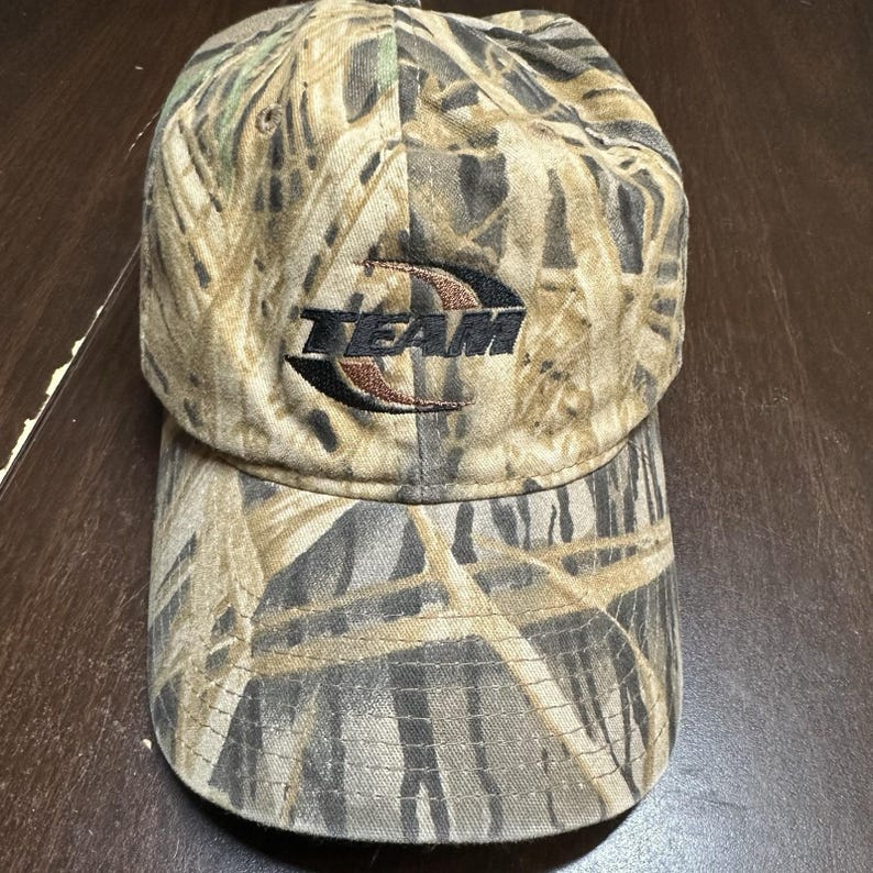 Vintage Team Industries Camo Duck Hunting Strapback Hat Mossy Oak Style Cap image 1