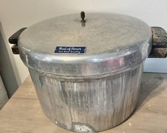 Enlatadora a presión vintage Maid of Honor, olla de aluminio de calibre grueso de 8 cuartos, década de 1950, tal como está
