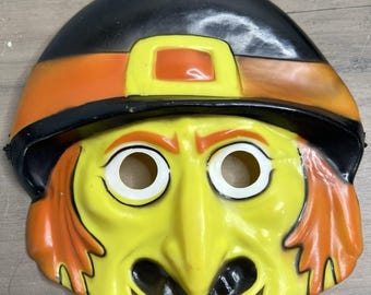 Vintage Hexe Halloween Maske Gelb / Orange / Schwarz Unbranded schwer zu finden ** gelesen