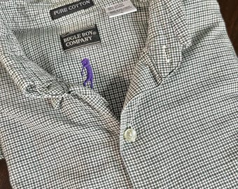 Vintage Bugle Boy Shirt Men's L Green White Check Button Down Cotton *FLAW