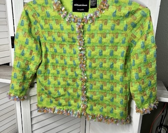 Michael Simon New York Vintage Tüll Strickjacke Grün ** Größe S - LESEN