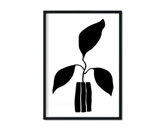 Black and White Abstract Plant Print: Minimalist Botanical Art (Digital Download, JPG, 4 Sizes)