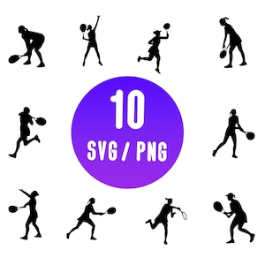 Bundle de joueur de tennis féminin Silhouette SVG PNG, Clipart tennis, fichiers femme sport, conception de sport fille, téléchargement numérique, filles fortes
