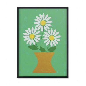Impresión JPG descargable de margaritas en jarrón en 4 tamaños, arte imprimible de margaritas, póster floral, póster de naturaleza muerta, ilustración floral sencilla