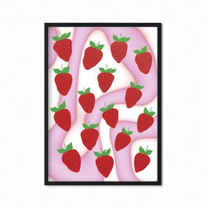 Strawberry Digital  Poster, Downloadable JPG Wall Art For 4 Sizes, Strawberries Printable Art, Home Decor, Original Artwork, Fruit print