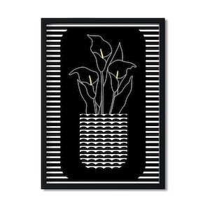 Black Calla Lily Poster, Abstract flower Still Life JPG Wall Art For 4 Sizes, Black And White Color Decor, Geometric Calla Lilies Artwork