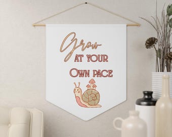 Whimsy Woods | Grow At Your Own Pace Pennant | Decor for Kids | Nursery and Playroom Decoration | Gift for Baby Shower, Birthday