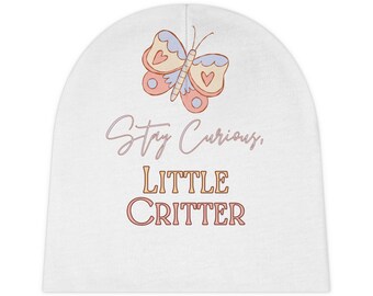 Whimsy Woods | Stay Curious Baby Beanie | Cute Infant Hat, Little Critter Beanie, Baby Shower Gift, Toddler Winter Wear, Butterfly Design