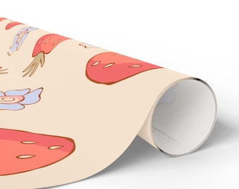 Whimsy Woods | Bright Strawberry Floral Wrapping Paper, Gift Wrap for Birthdays, Holidays, Baby Showers, Art Prints, Eco-Friendly Packaging