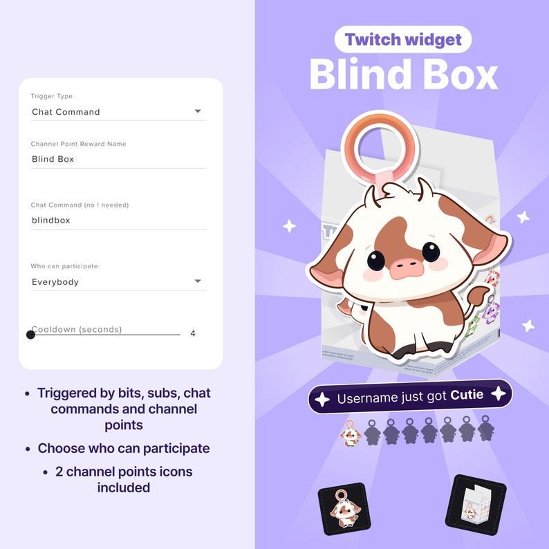 Twitch Cow Blind Box Widget: Animated Stream Overlay | Channel Points, Bits, Subs