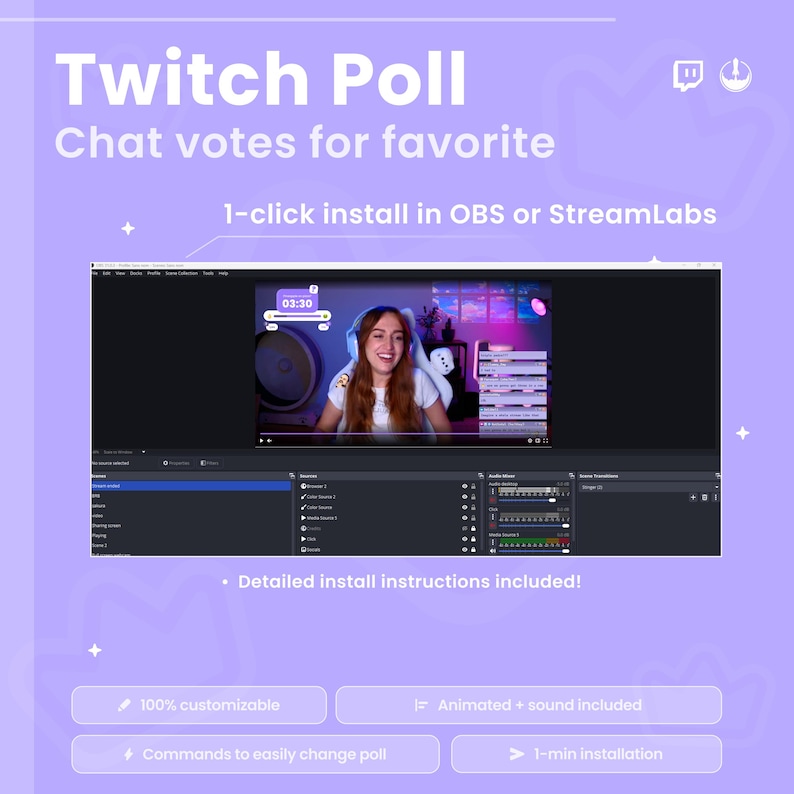 Interactive Twitch Poll Widget | Chat Voting Overlay | Animated Emoji ...