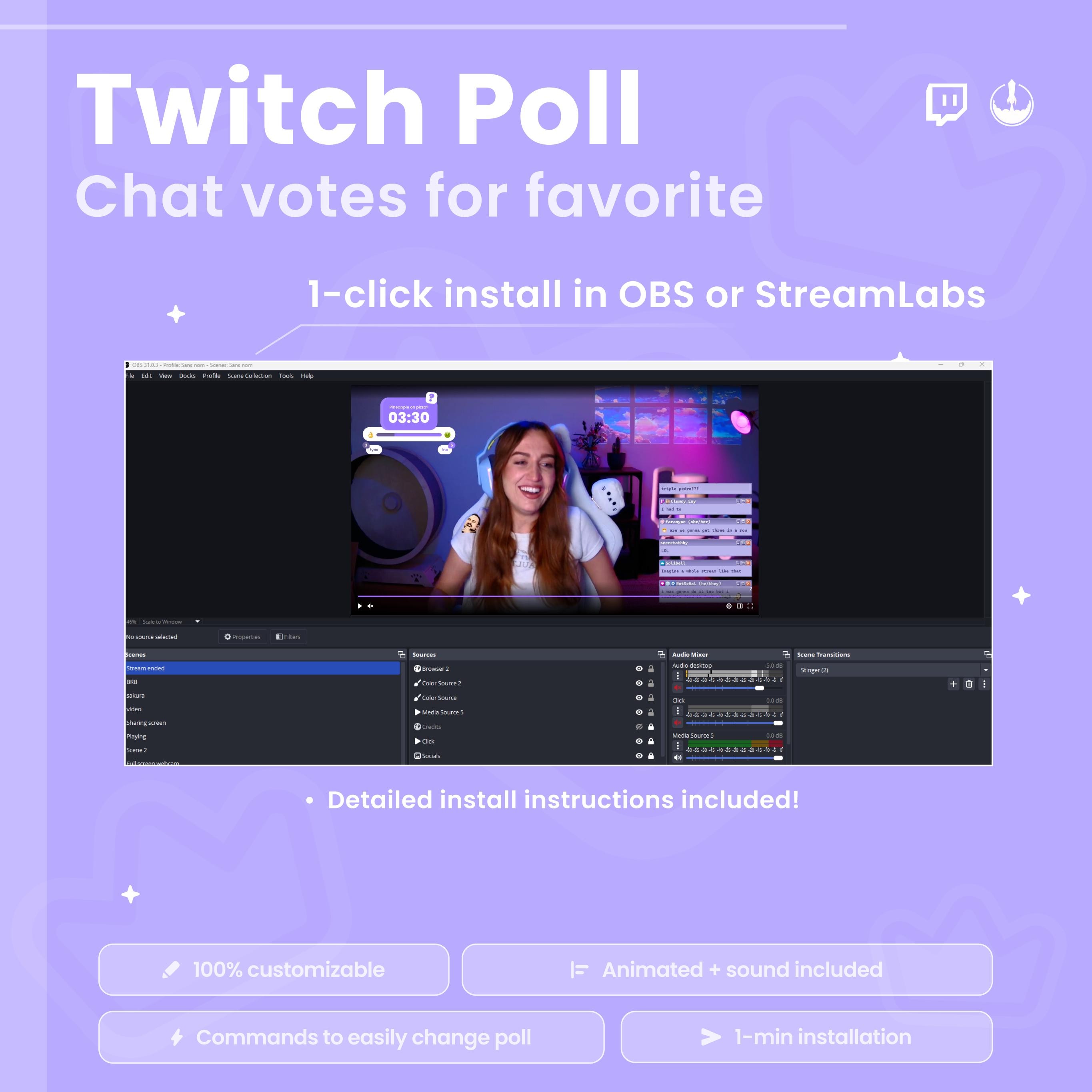 Stick E Poll Interactive Twitch Poll Widget | Chat Voting Overlay | Animated Emoji ...