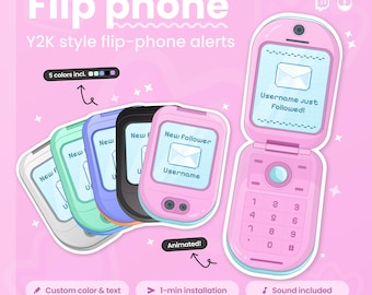 Customizable Retro Flip Phone Twitch Alerts Overlay | Follows, subs, re-subs, subgifts, tips, cheers, raids