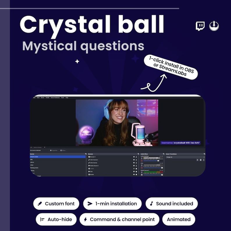 Magic Crystal Ball Twitch Widget | Channel Points or Chat Command Animated Overlay | Animated Viewer Interaction | OBS/StreamElements