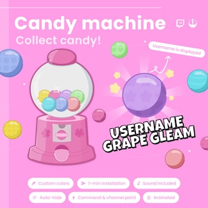 Twitch Gumball Animated Widget| Gacha Twitch Pink Animated Overlay | Custom Channel Point Reward & Interactive Chat Commands