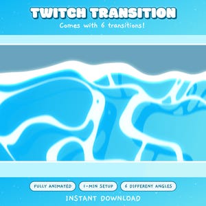 6 Animated Blue Twitch Transition Pack | Animated stinger transition for StreamLabs/OBS | Streaming assets | Cozy pond water sea wave