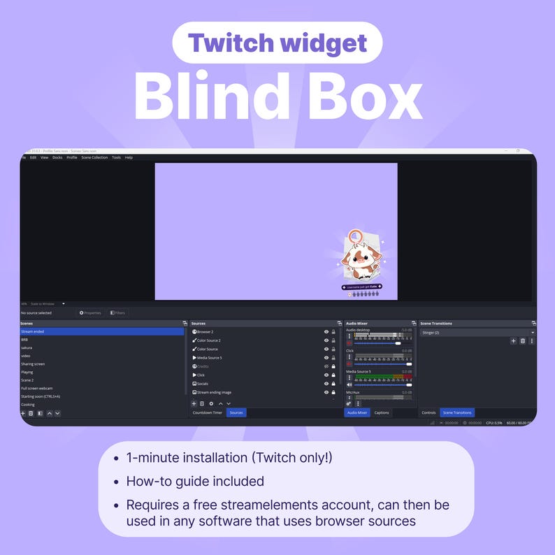 Twitch Cow Blind Box Widget: Animated Stream Overlay (Digital download)