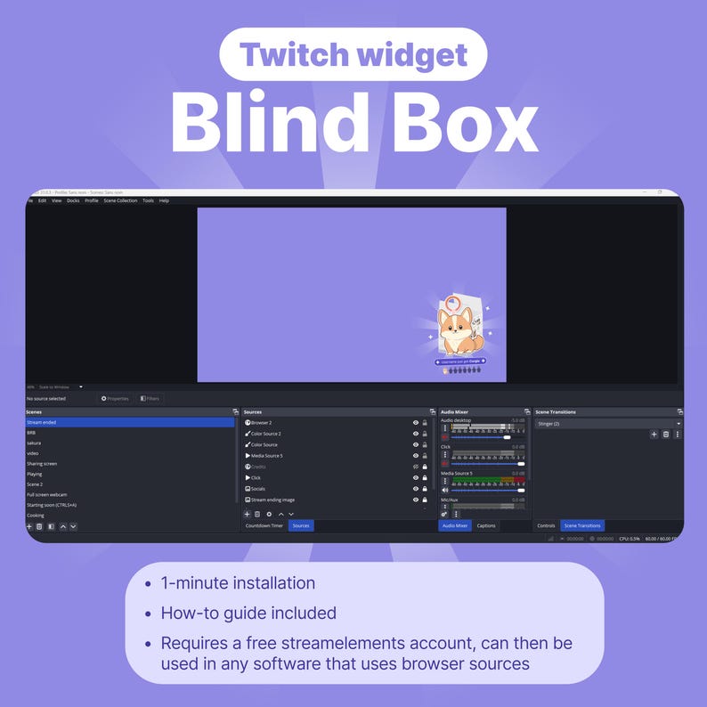 Dog Blind Box Twitch Widget – Twitch animated dog overlay | Channel Point & Command Triggered | Collectibles | OBS + StreamElements