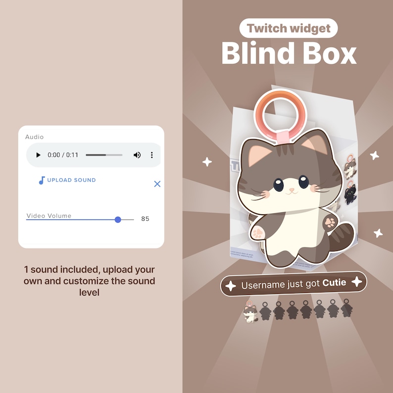 Twitch Cat Blind Box Widget – Twitch animated overlay | Channel Point & Command Triggered | Collectibles | OBS + StreamElements