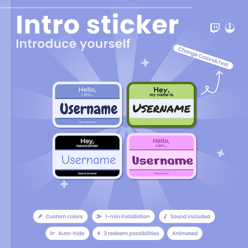 Welcome Twitch Widget Intro Sticker: Customizable Twitch Stream New ...