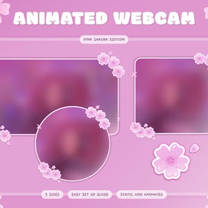 3つのアニメーションウェブカメラオーバーレイ ピンク桜 - ストリーマー向け桜の花Twitchオーバーレイ | 美しいストリーミングアセット、Twitchセットアップ