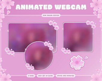 ピンク サクラ アニメーション ウェブカメラ オーバーレイ: Twitch ストリーム アセット (デジタル ダウンロード)