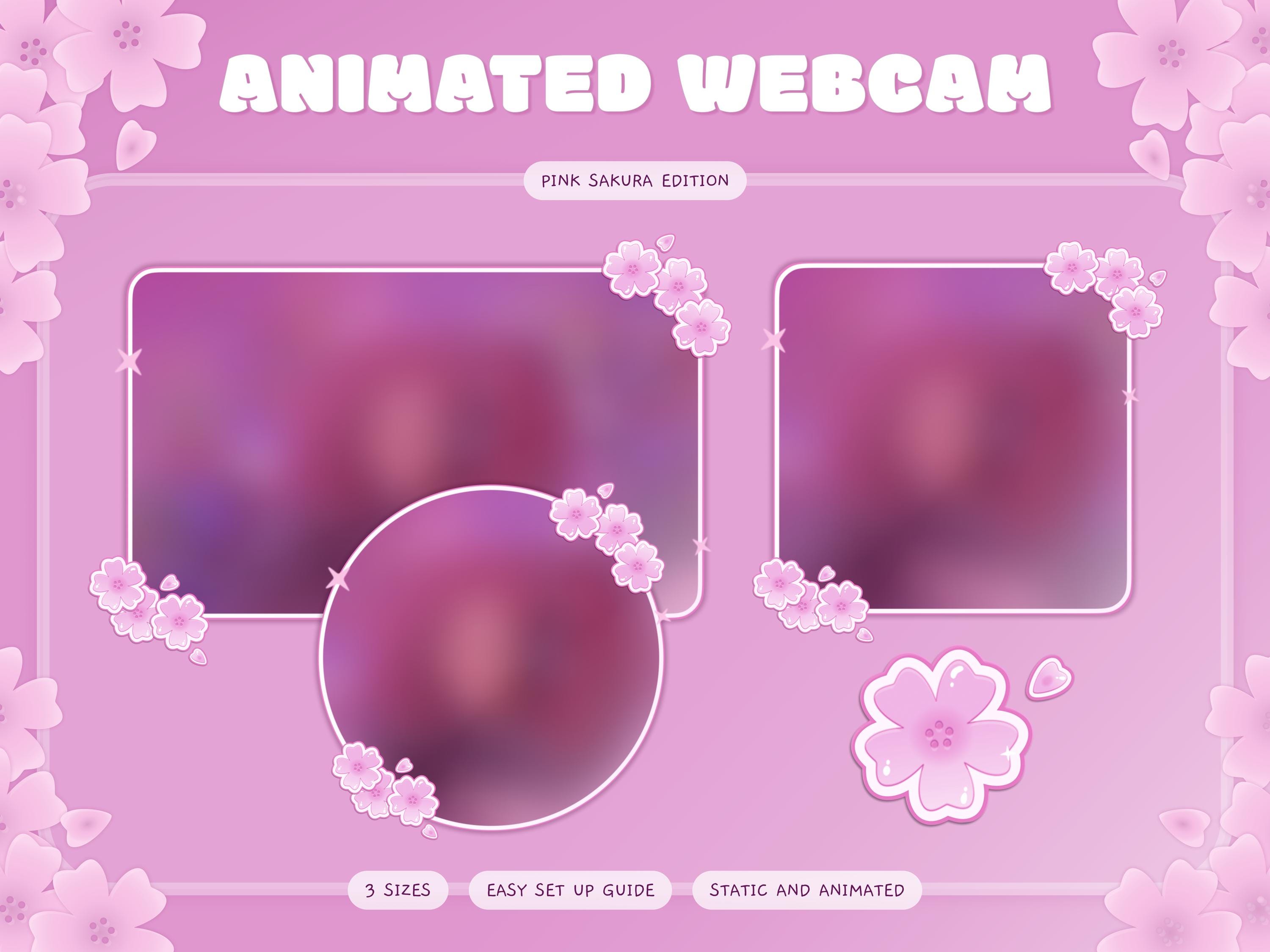 Pink Sakura Animated Webcam Overlay: Twitch Stream Asset (digital