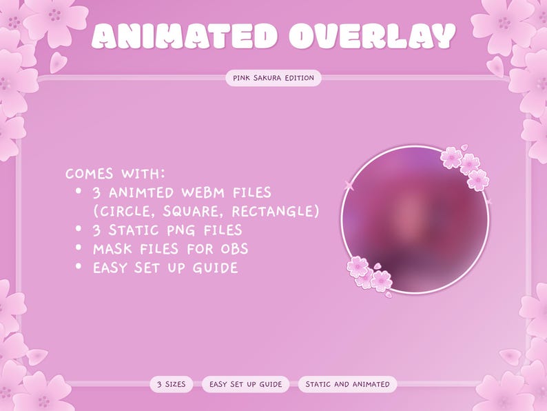 Pink Sakura Animated Webcam Overlay – Cherry Blossom Twitch Overlay for Streamers | Aesthetic Stream Assets, Twitch Setup, Streaming Decor